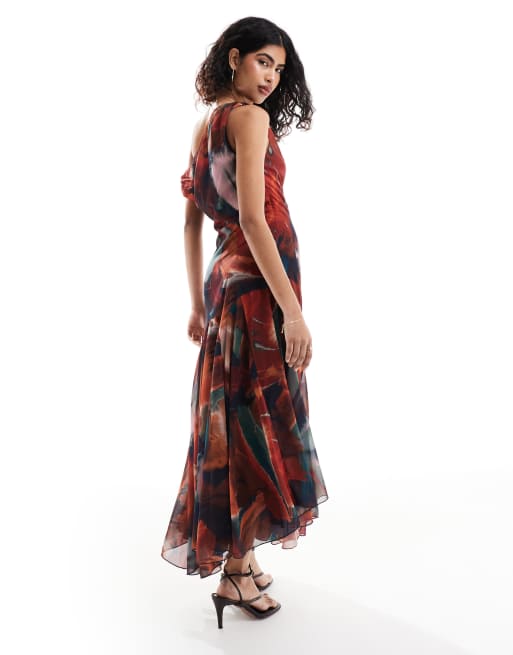 ASOS DESIGN fallen shoulder maxi dress in bold abstract print | ASOS