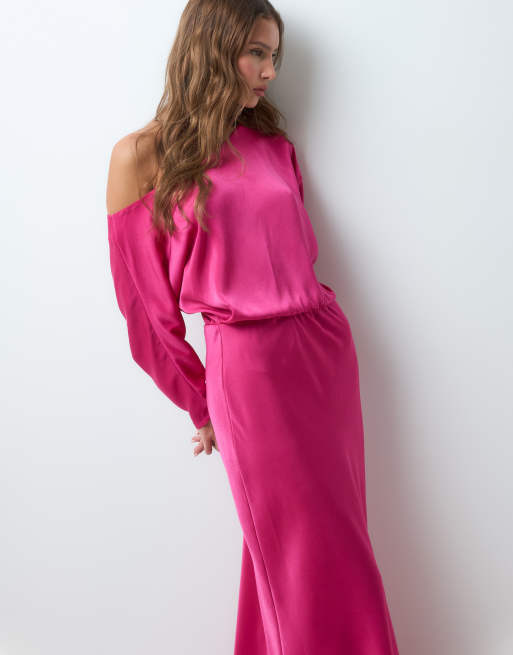ASOS DESIGN fallen shoulder maxi dress in pink, 3 of 4