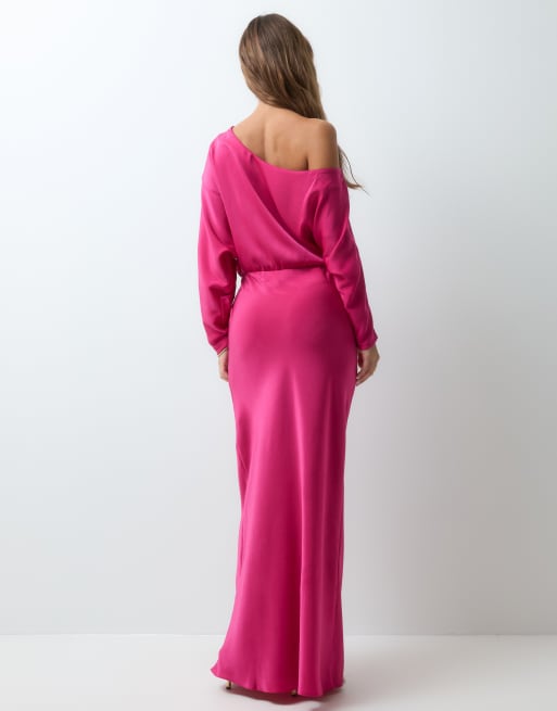 ASOS DESIGN fallen shoulder maxi dress in pink, 4 of 4