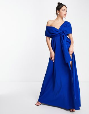 ASOS DESIGN fallen shoulder maxi dress in royal blue