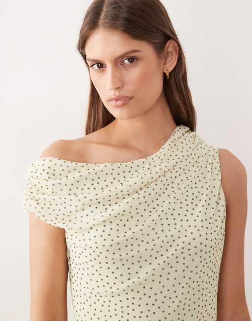 ASOS DESIGN fallen shoulder midaxi dress  in cream polka dot, 3 of 4