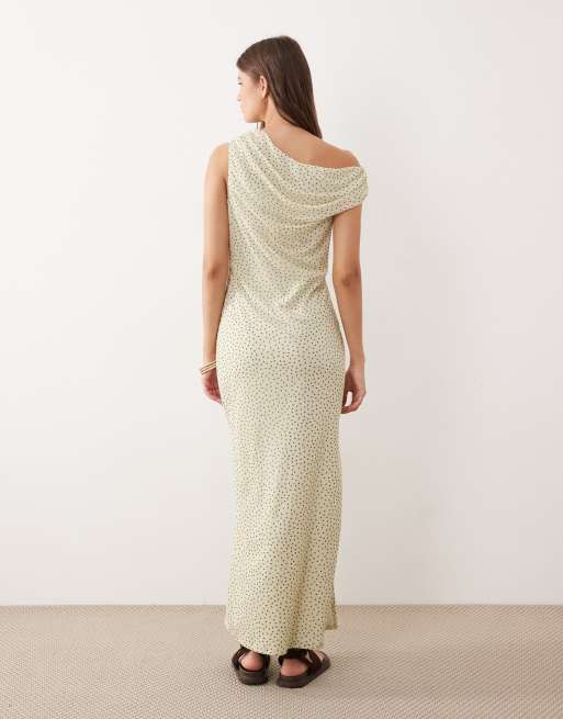 ASOS DESIGN fallen shoulder midaxi dress  in cream polka dot, 4 of 4