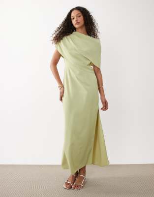 ASOS DESIGN fallen shoulder midi dress in sage