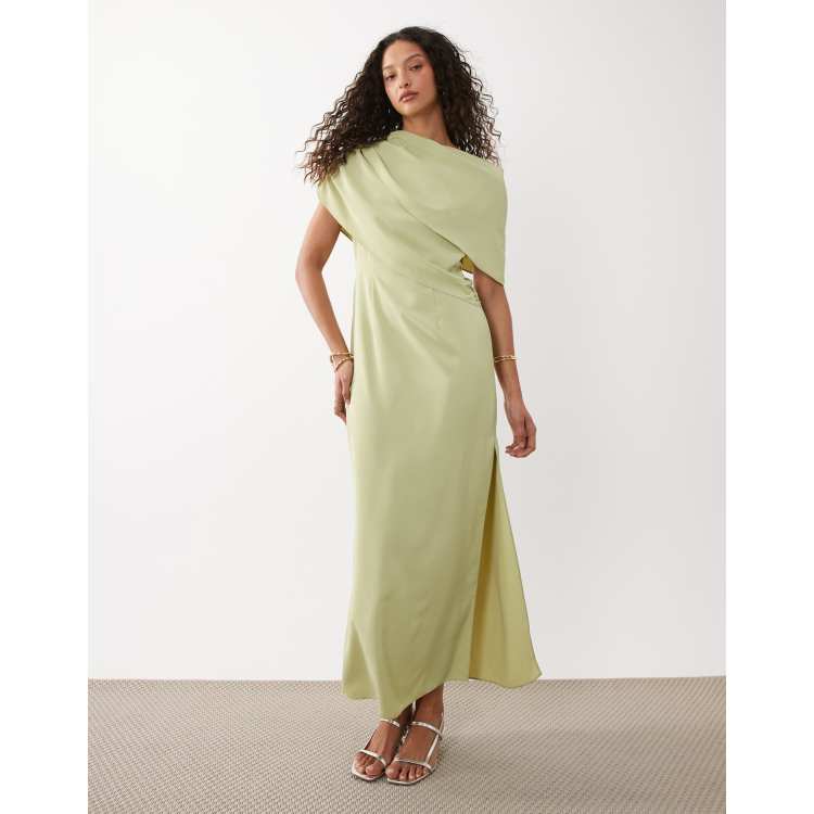 ASOS DESIGN fallen shoulder midi dress in sage | ASOS