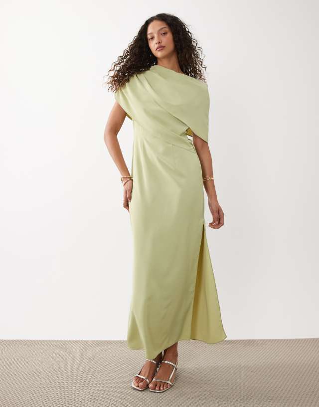 ASOS DESIGN fallen shoulder midi dress in sage | ASOS