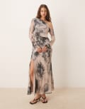 [ASOS DESIGN] ASOS DESIGN fallen shoulder midi dress with seaming details in inky floral-Multi 14 Inky floral