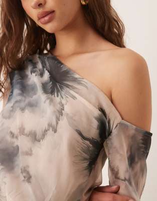 Asos Design Fallen Shoulder Midi Dress With Seaming Details In Multi