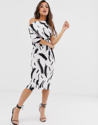 asos design fallen shoulder midi pencil dress