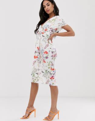 asos design fallen shoulder midi pencil dress with tie detail