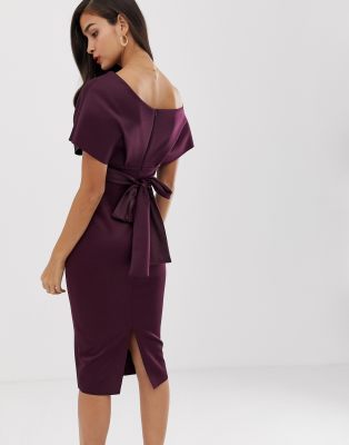 asos fallen shoulder midi pencil dress