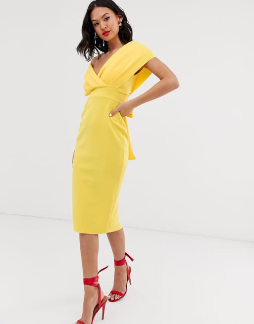 Asos design fallen 2024 shoulder midi pencil dress