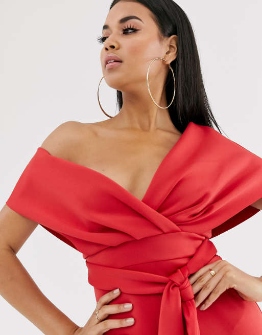 Asos design fallen clearance shoulder midi pencil dress