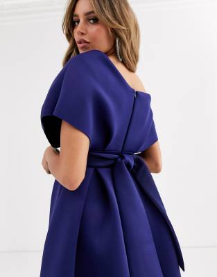 asos design fallen shoulder prom dress with tie detail