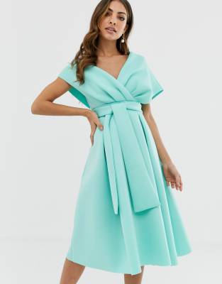 asos design fallen shoulder prom dress with tie detail