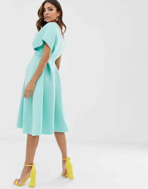 Asos design fallen shoulder prom outlet dress with tie detail