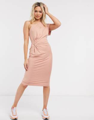 blush one shoulder dress