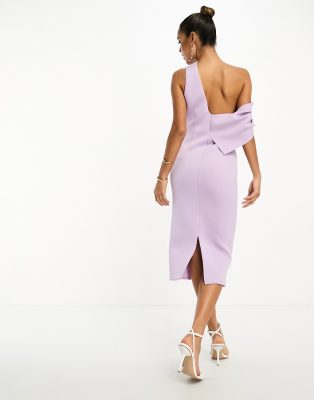 ASOS DESIGN fallen shoulder pleat back midi dress in lilac