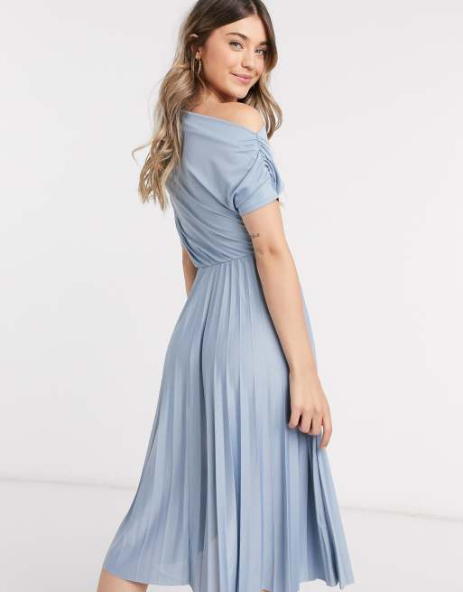 Dusty blue pleated dress sale