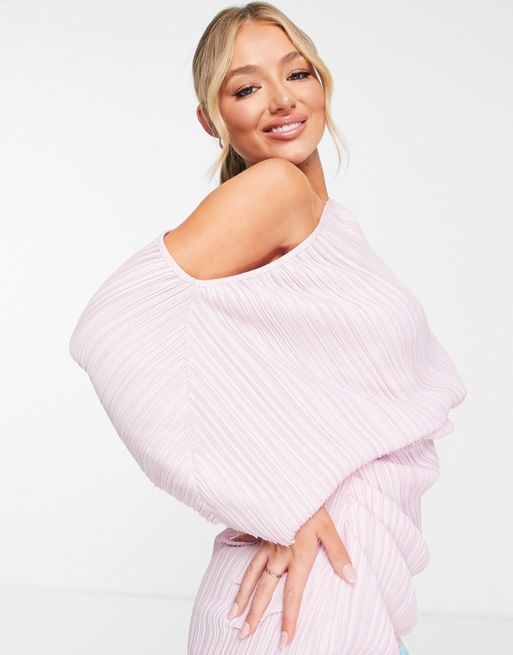 ASOS DESIGN Maternity off shoulder wrap plisse midi dress in soft
