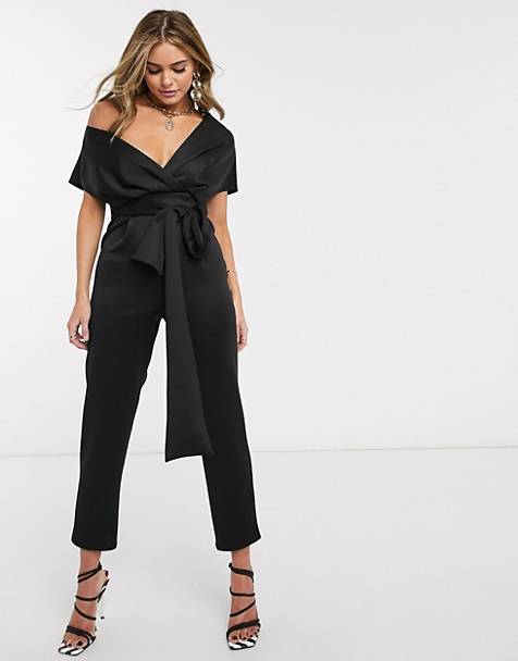 ASOS Synthetic Asos Design Petite Bubble Crepe Cap Sleeve Tea Button Front Jumpsuit Womens Clothing Jumpsuits and rompers Full-length jumpsuits and rompers 
