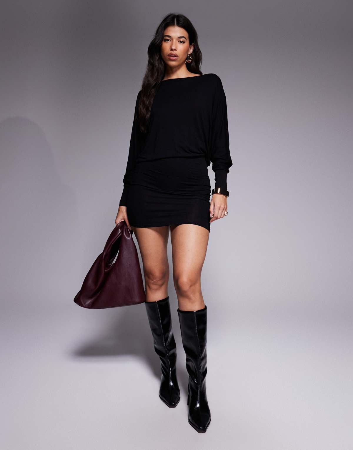 ASOS DESIGN fallen shoulder slouchy batwing mini dress in black