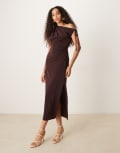 [ASOS DESIGN] ASOS DESIGN fallen shoulder tie detail slinky midi dress in chocolate-Brown 12 Chocolate