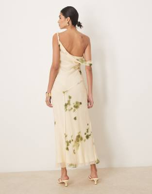 ASOS DESIGN FALLEN SHOULDER TWIST COWL NECK SEAM DETAIL MIDI DRESS 