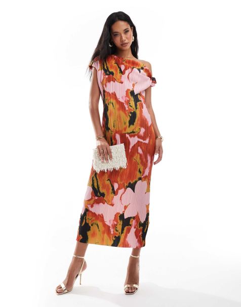 ASOS DESIGN fallen shoulder with twist detail plisse maxi dress in abstract floral print - view 1