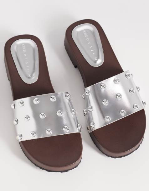 ASOS DESIGN – Fallen – Silverfärgade tofflor - view 1