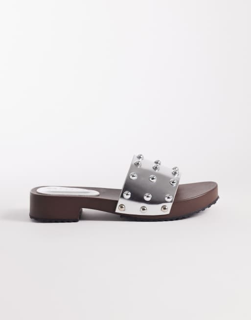 ASOS DESIGN Fallen slider clog sandal in silver, 2 of 4