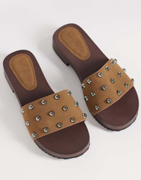 ASOS DESIGN Fallen slider clog sandals in olive - view 1