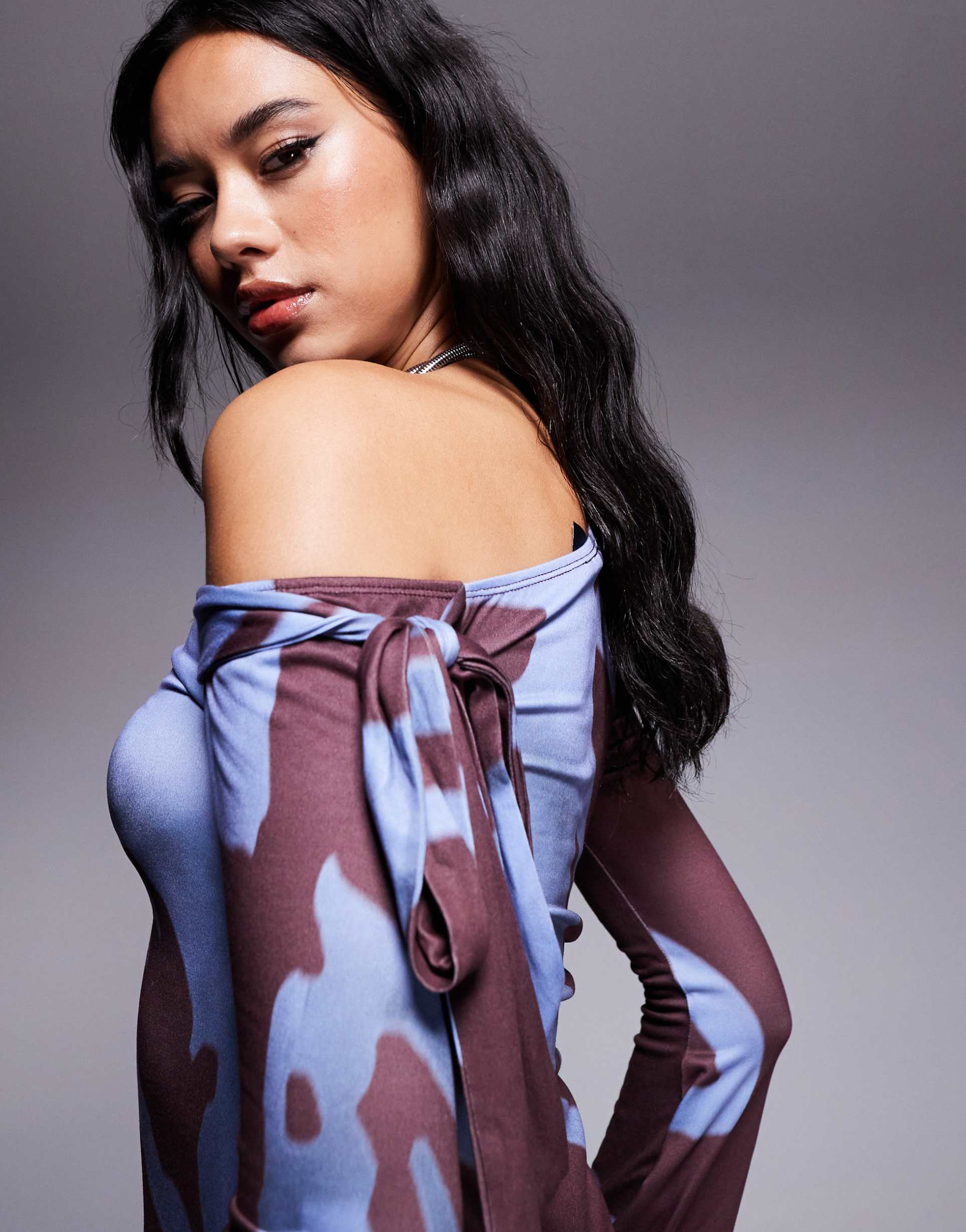 asos design fallen tie shoulder midaxi dress in floral smudge print