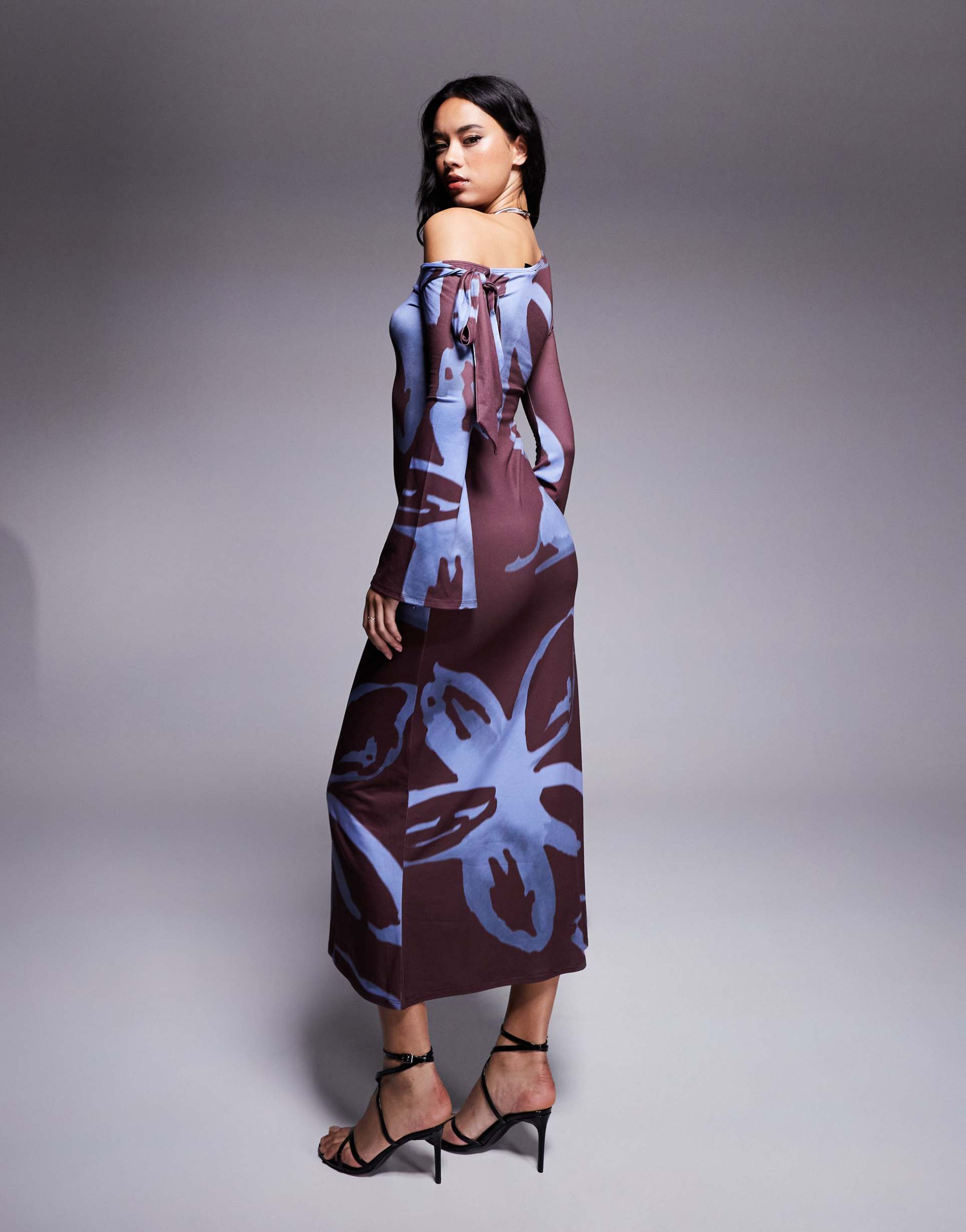 asos design fallen tie shoulder midaxi dress in floral smudge print