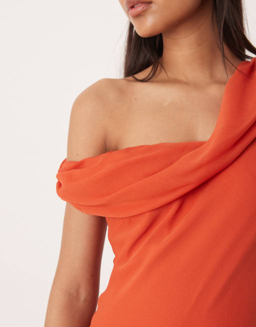 ASOS DESIGN fallen twist shoulder chiffon maxi dress in bright rust, 4 of 4