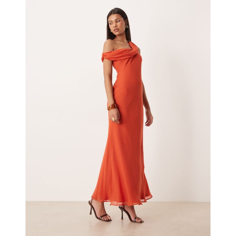 asos fallen shoulder dress ASOS DESIGN ruched fallen shoulder cut out maxi dress in yellow