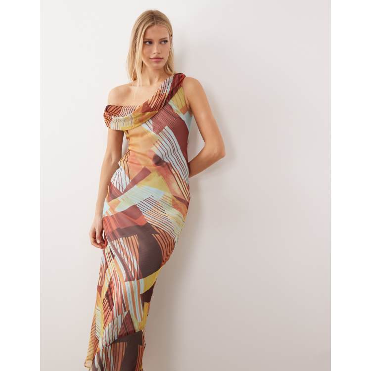 slim fit dress slacks ASOS DESIGN Plisse Fallen Shoulder Midi Dress In Rust
