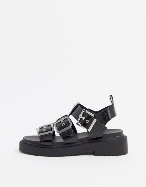 ASOS DESIGN Fallon chunky buckle sandal in black | ASOS