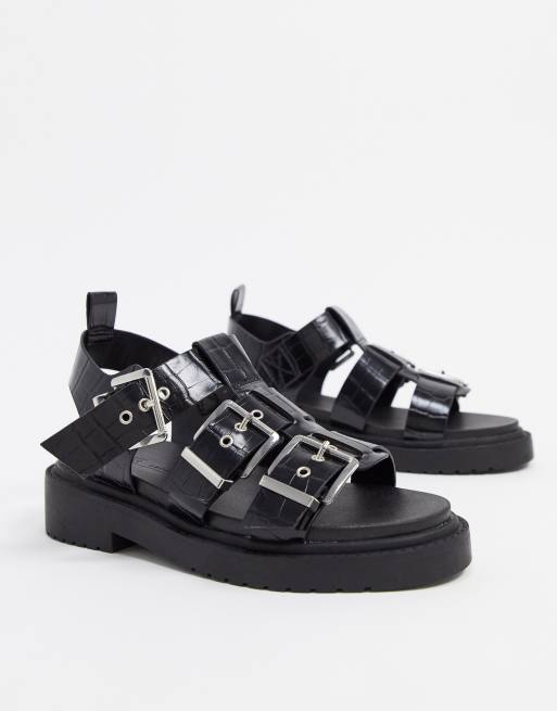 Black chunky buckle sandals new arrivals