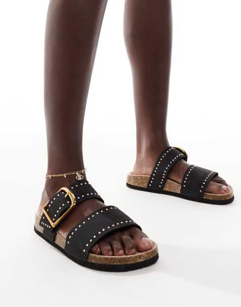 ASOS DESIGN - Fallon - Sorte sandaler med sål og nitter - view 1