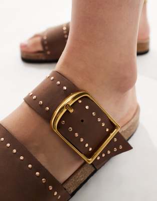 Asos Design Fallon Studded Footbed Mules In Brown