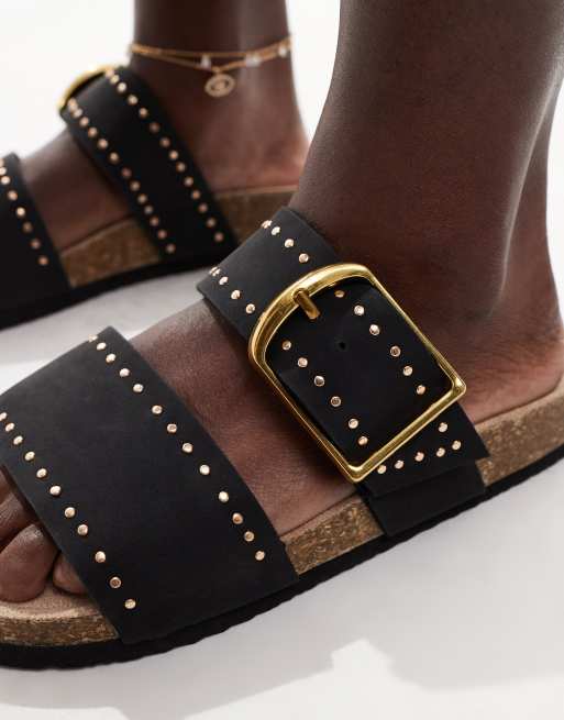 ASOS DESIGN Fallon studded footbed sandals in black