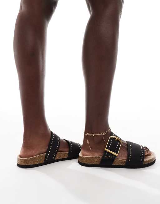 ASOS DESIGN Fallon studded footbed sandals in black