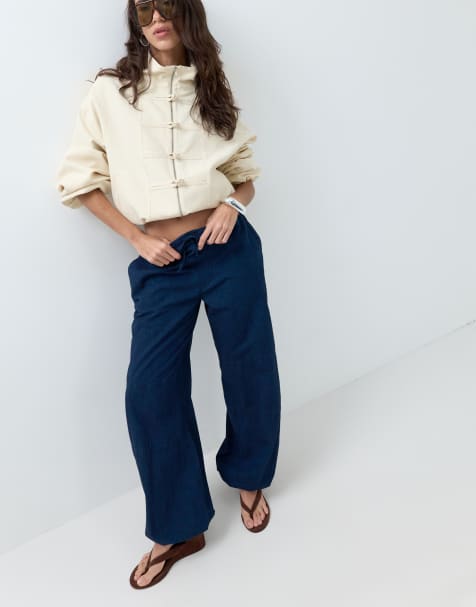 ASOS DESIGN – Fallschirmhose aus Denim in Indigoblau - view 1