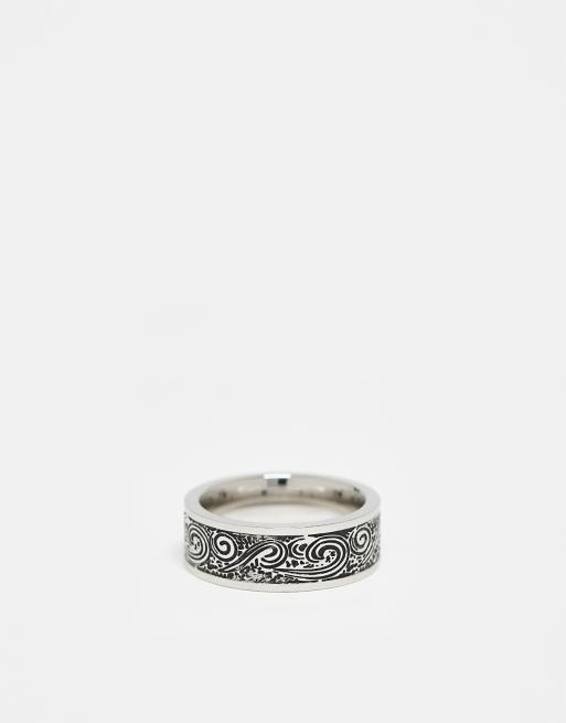 ASOS DESIGN – Falowany pierścionek z wodoodpornej stali nierdzewnej w kolorze oksydowanego srebra