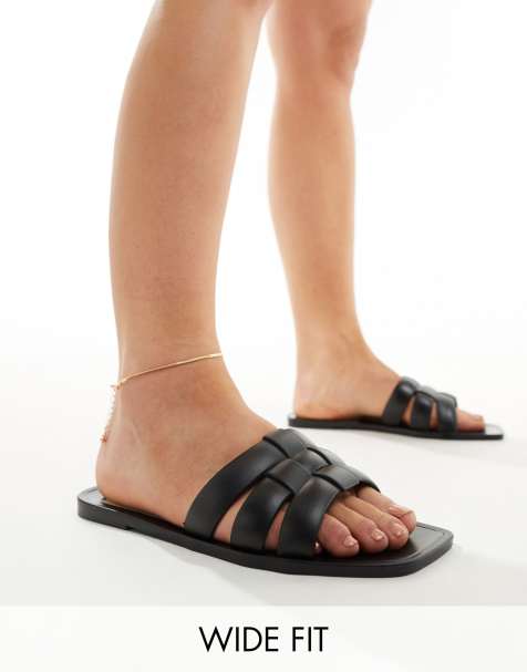 ASOS DESIGN - Fame - Sandali bassi in gomma neri con design intrecciato - view 1