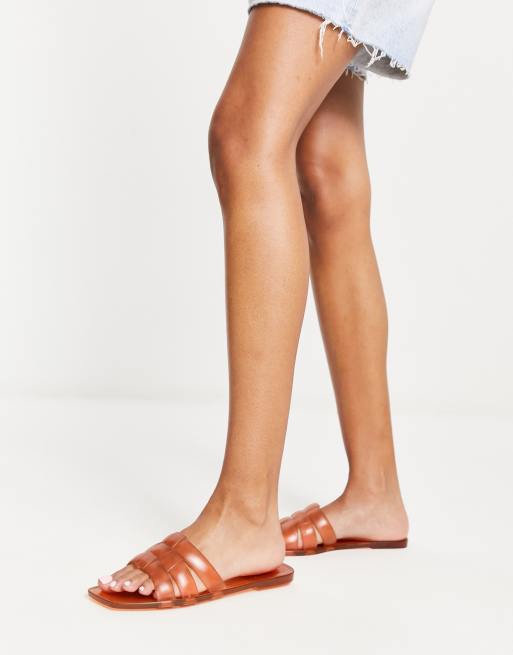 ASOS DESIGN woven sandals in tan leather