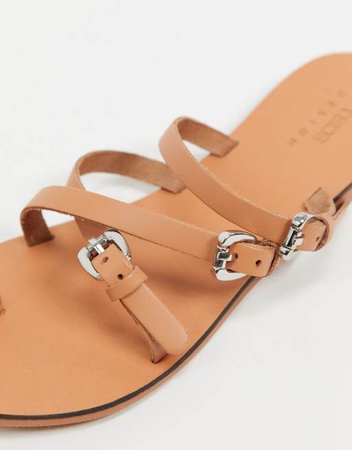 ASOS DESIGN Family leather flat sandals with buckle detail in tan, 4 of 4