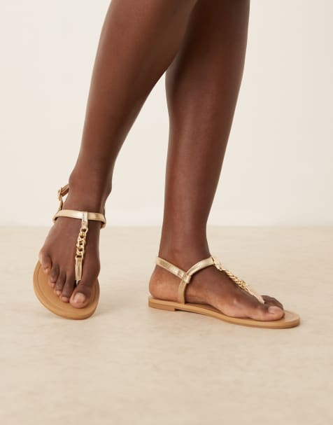ASOS DESIGN fancy chain flat sandals in gold - view 1