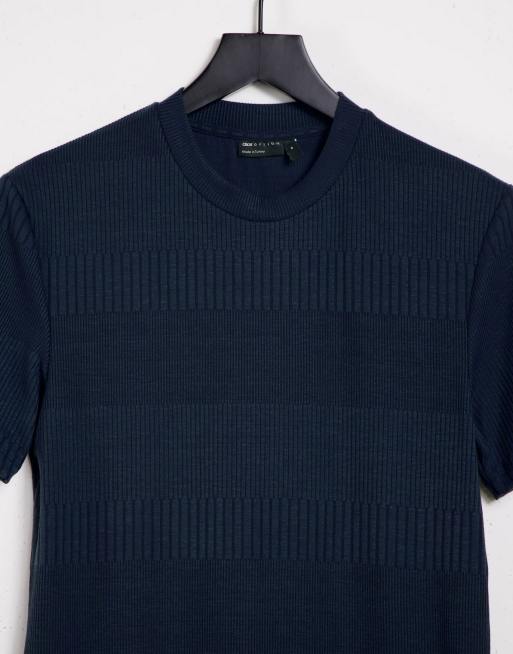 ASOS DESIGN - Fancy tætsiddende ribstrikket T-shirt i marineblå, 3 af 4