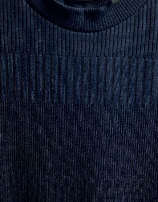 ASOS DESIGN - Fancy tætsiddende ribstrikket T-shirt i marineblå, 4 af 4